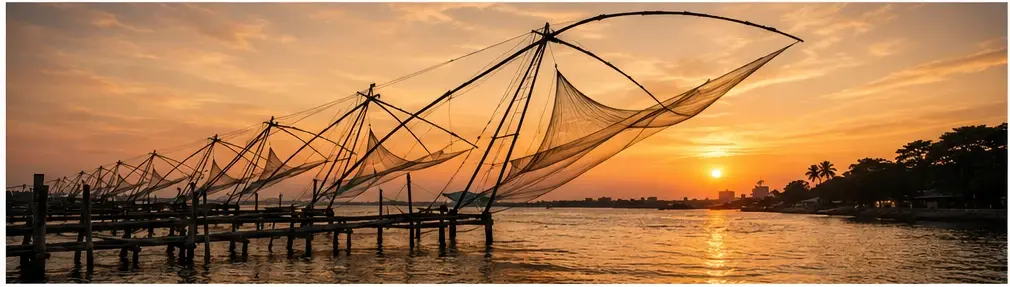 Chinese fishing nets at Fort Kochi during sunset